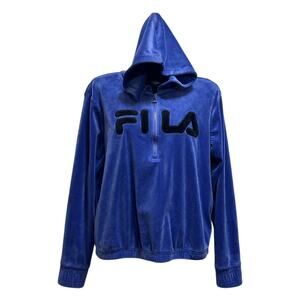 FILA Hoodie Sweatshirt Hoodie M velvety Blue Purple 1/2 Zip Long Sleeve Pockets